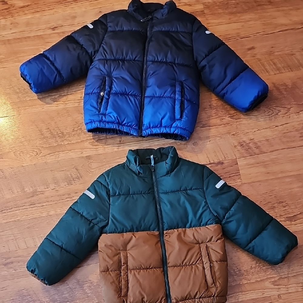 H&M Kids Puffer Jackets - Navy and Forest Green/Brown. Lot Of 2